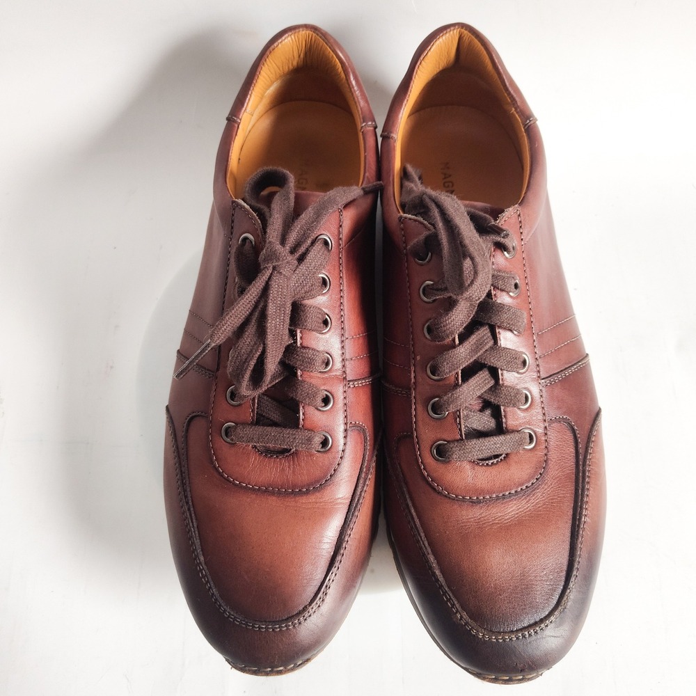 Magnanni Leather Sneakers Mens 8.5 41.5 Ibiza Brown Low Top Lace Up Luxury Shoes - Picture 11 of 11